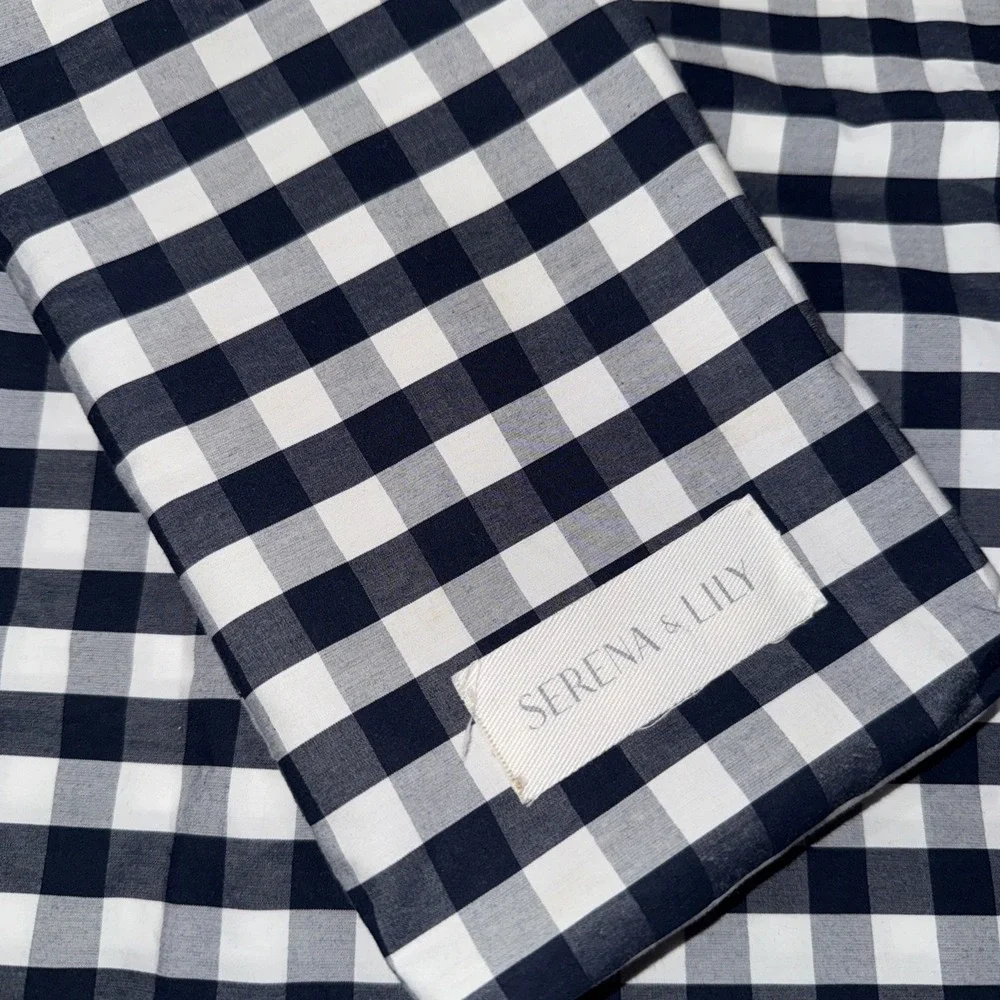 Serena & Lily Pair Of Cotton Percale Navy Gingham Standard Shams 28.5